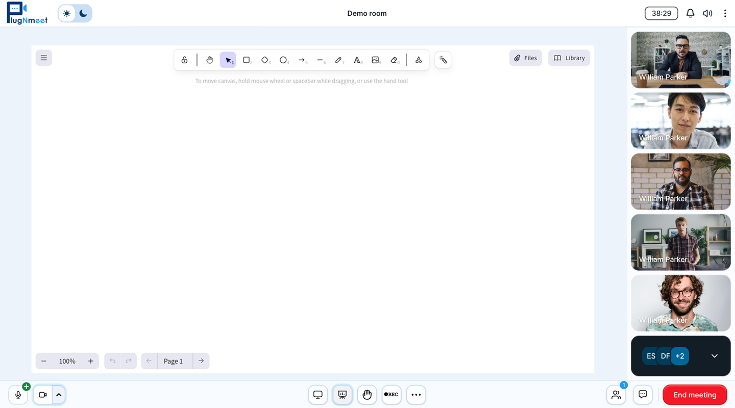 plugNmeet interactive whiteboard feature