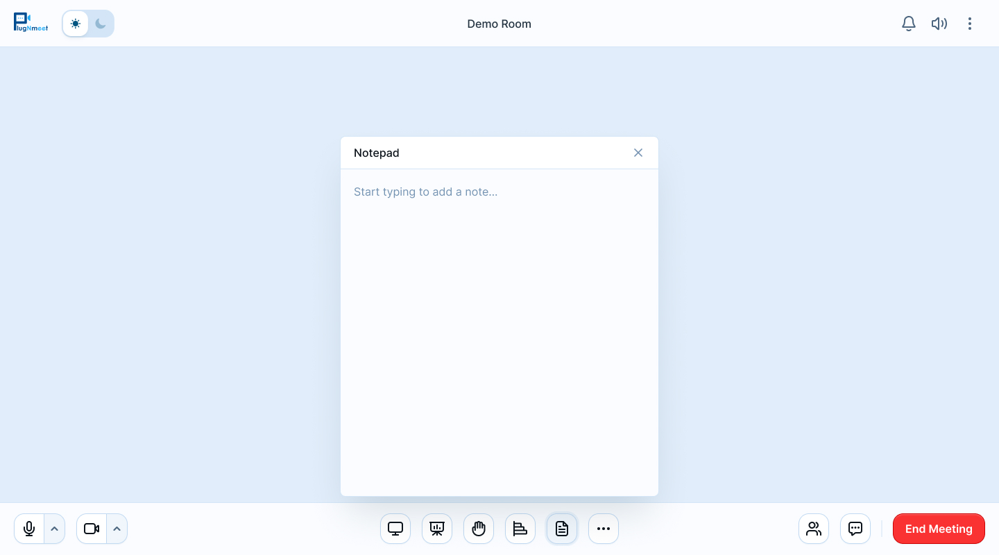 plugNmeet — Bloc compartido para notas de reuniones en vivo